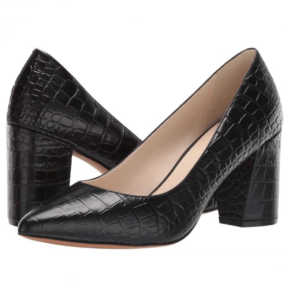 Cole Haan Shoes - Cole Haan Karena Black Leather Pump Crocodile Print Leather Block Heel Shoes 10